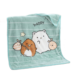 Double Layer Embossed Cartoon Children's Blanket Comfort and Fun Together - 125 x 100cm- Green Happy