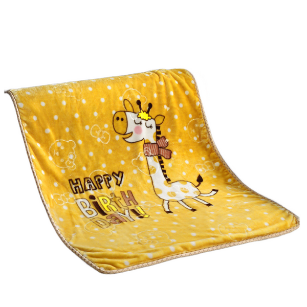 Double Layer Embossed Cartoon Children's Blanket Comfort and Fun Together - 125 x 100cm-Yellow Happy Birthday