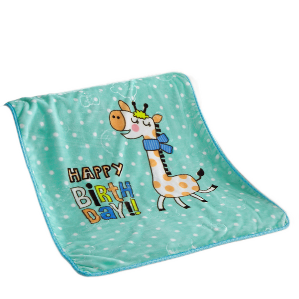 Double Layer Embossed Cartoon Children's Blanket Comfort and Fun Together - 125 x 100cm-Green Happy Birthday