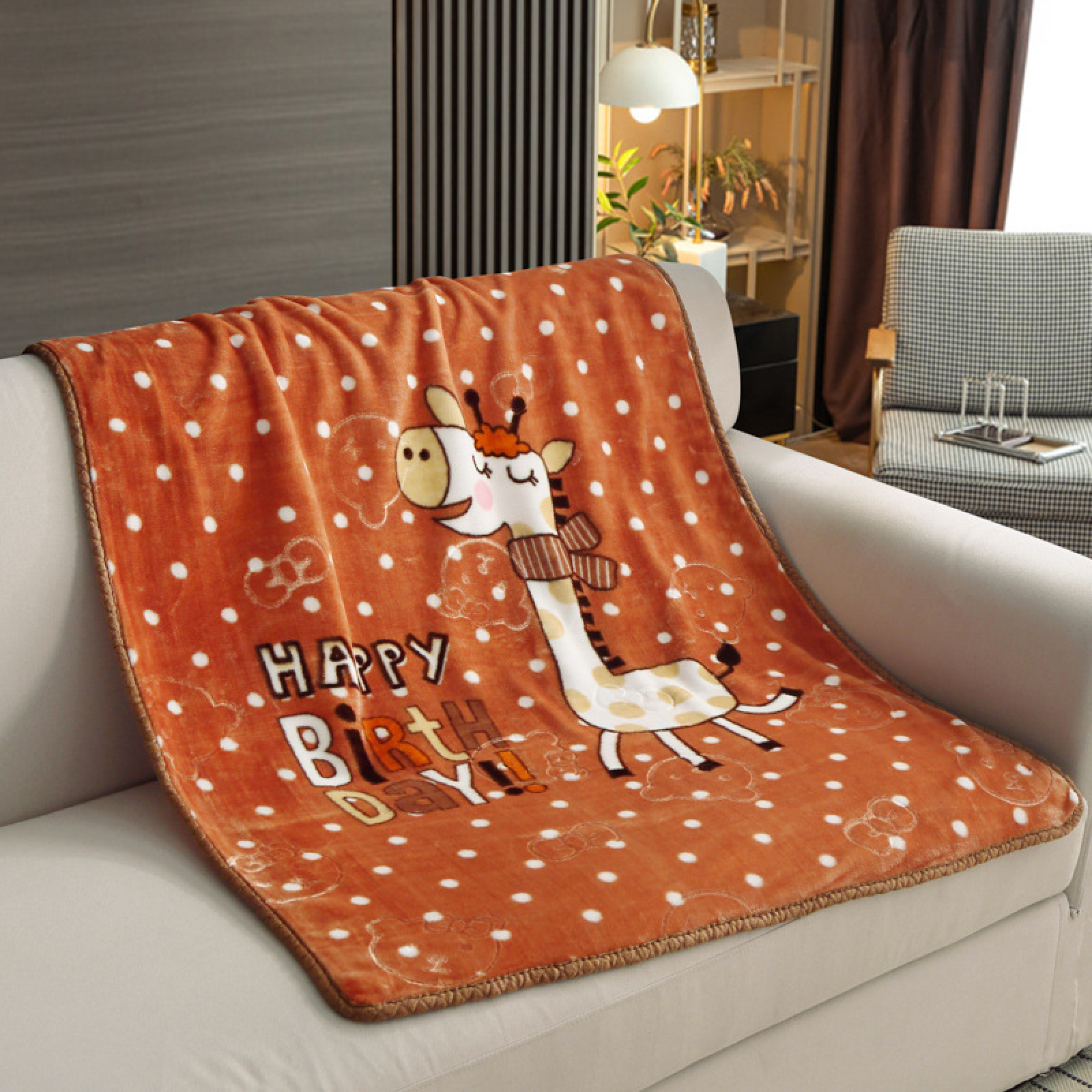 Double Layer Embossed Cartoon Children's Blanket Comfort and Fun Together - 125 x 100cm-Brown Happy Birthday