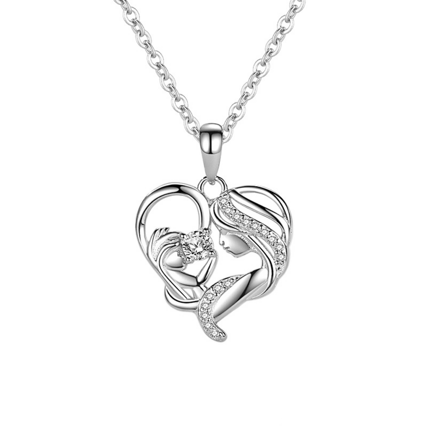 Mother's Love Sterling Silver S925 Necklace Mom Heart-Shaped Love Necklace