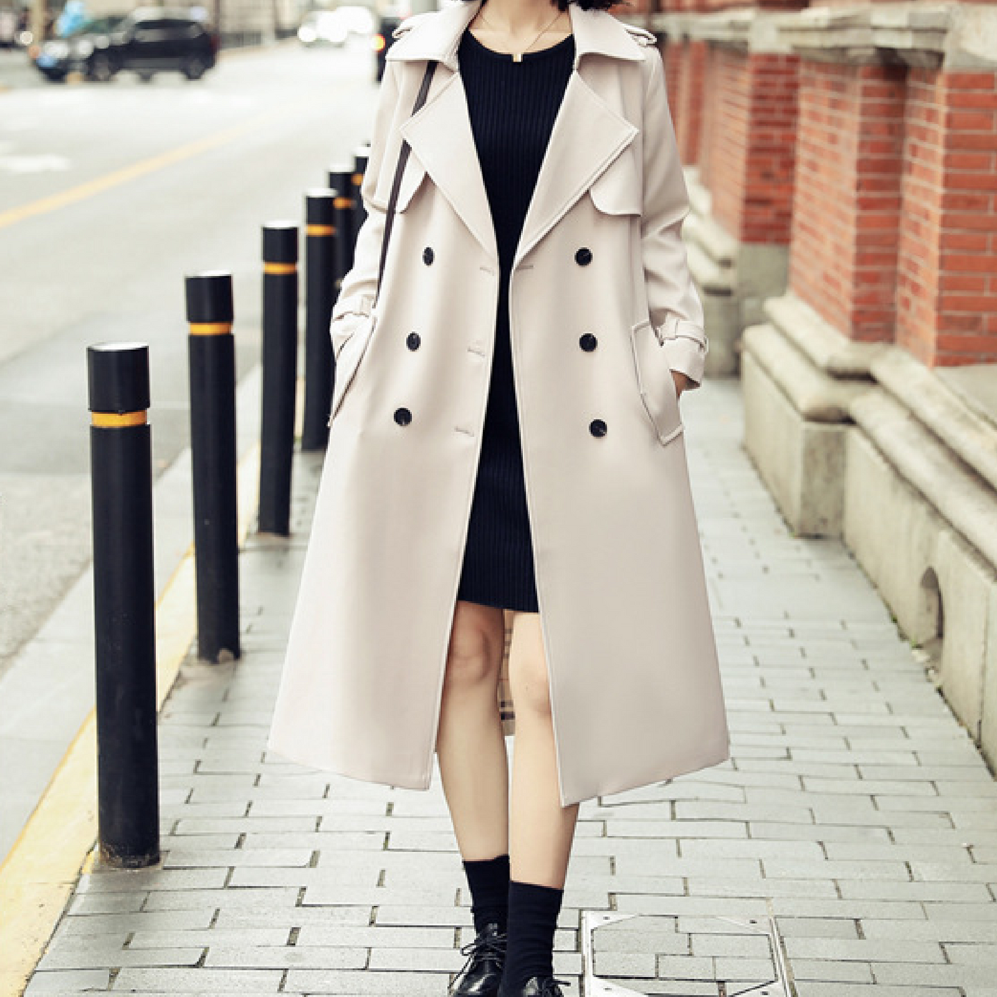 Ladies Fashionable Long Windbreaker Mid-Length Dress Coat-Ladies Coat