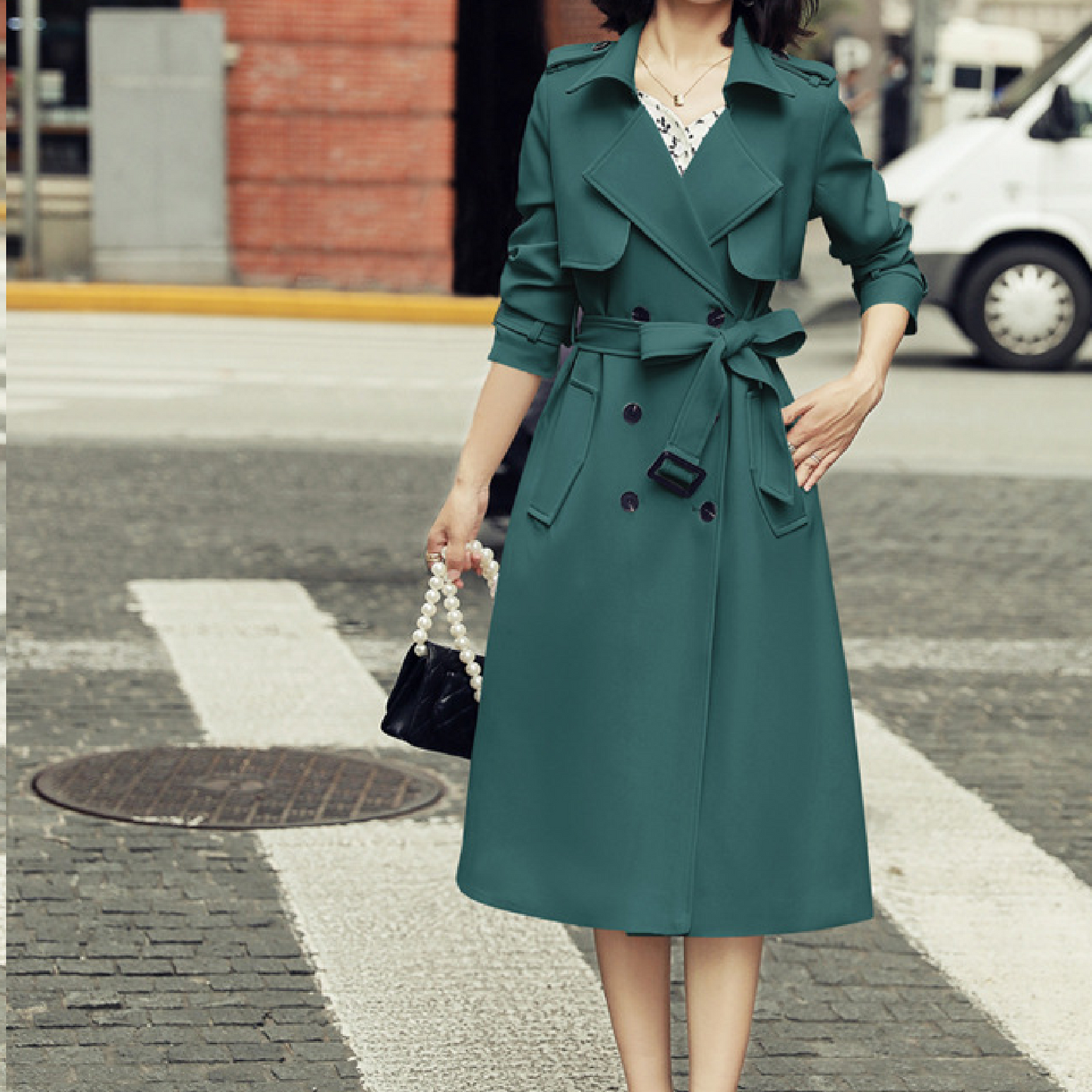 Ladies Fashionable Long Windbreaker Mid-Length Dress Coat-Ladies Coat