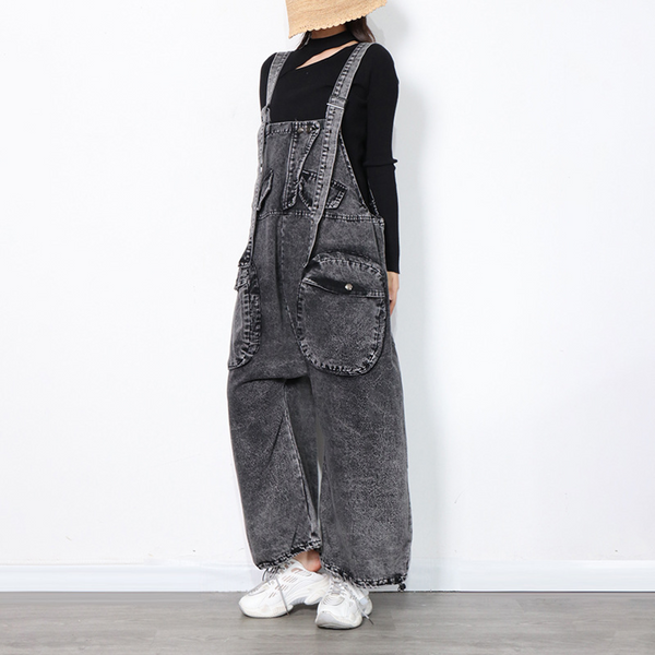 Trendy Oversized Three-Dimensional Pocket Overalls Baggy Loose Fit Large-Dark Grey