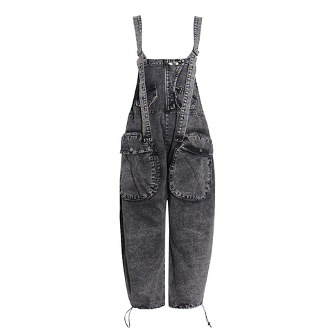 Trendy Oversized Three-Dimensional Pocket Overalls Baggy Loose Fit Large-Dark Grey