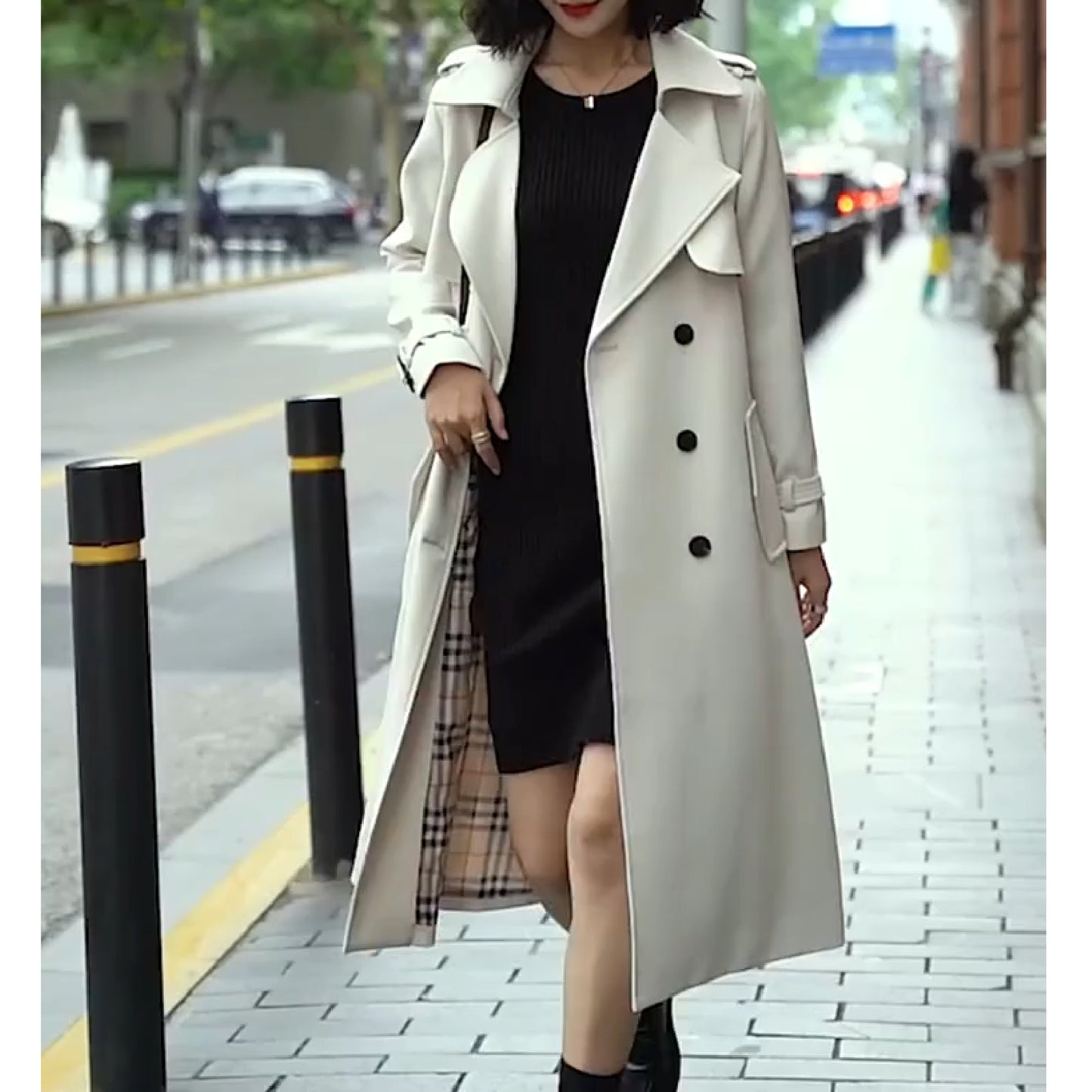 Ladies Fashionable Long Windbreaker Mid-Length Dress Coat-Ladies Coat