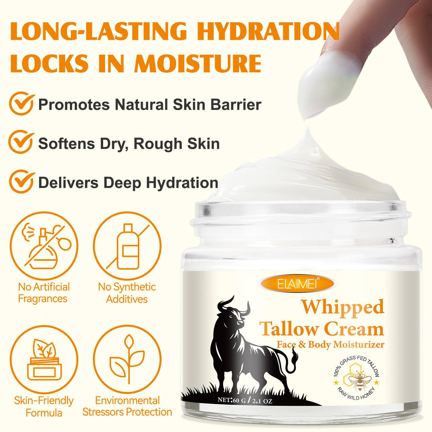 ELAIMEI - Whipped Tallow Cream-Face and Body Moisturizer-100% Grass Fed Tallow