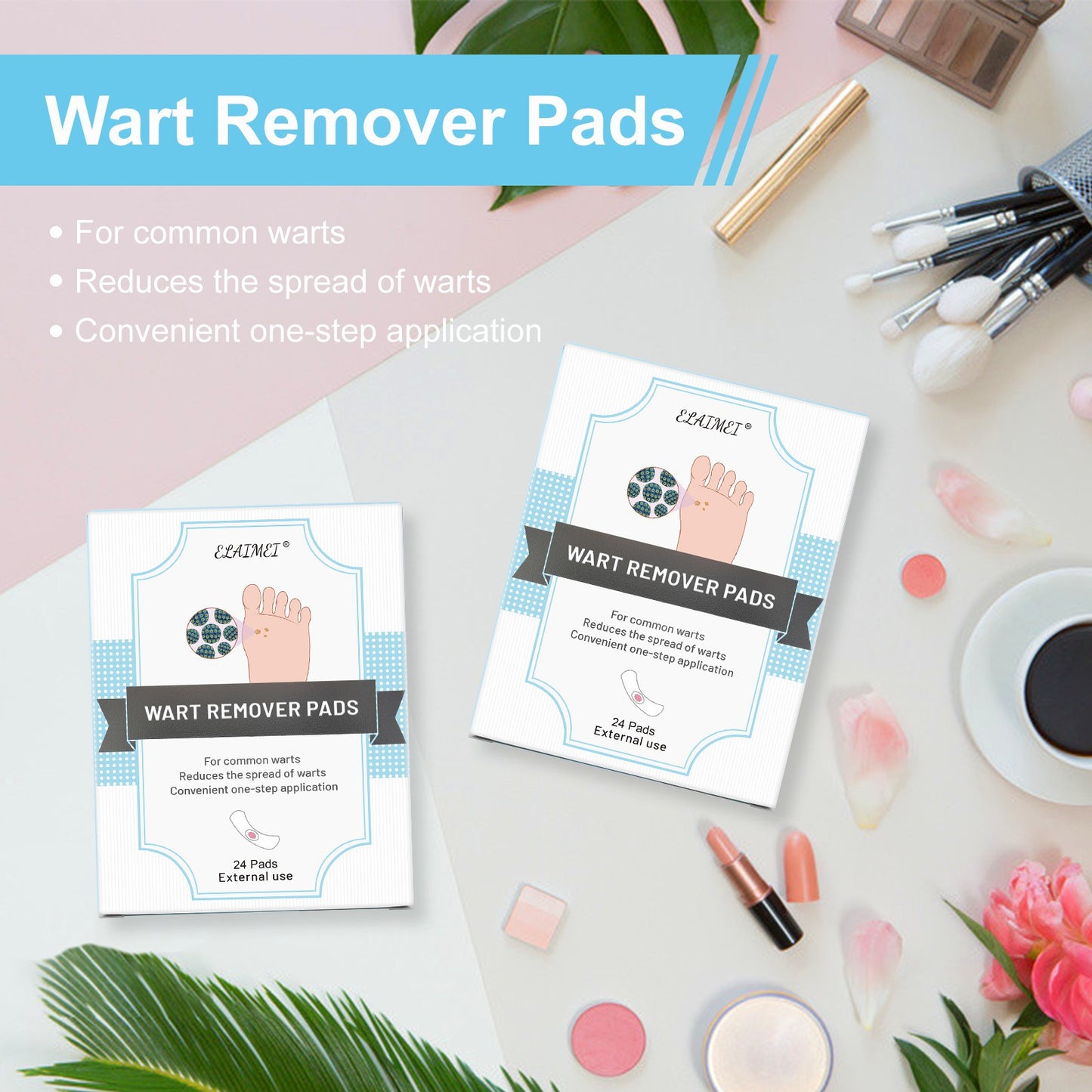 ELAIMEI - Wart Remover Pads - For Common Warts- Reduces the Spread of Warts - 24 Pads