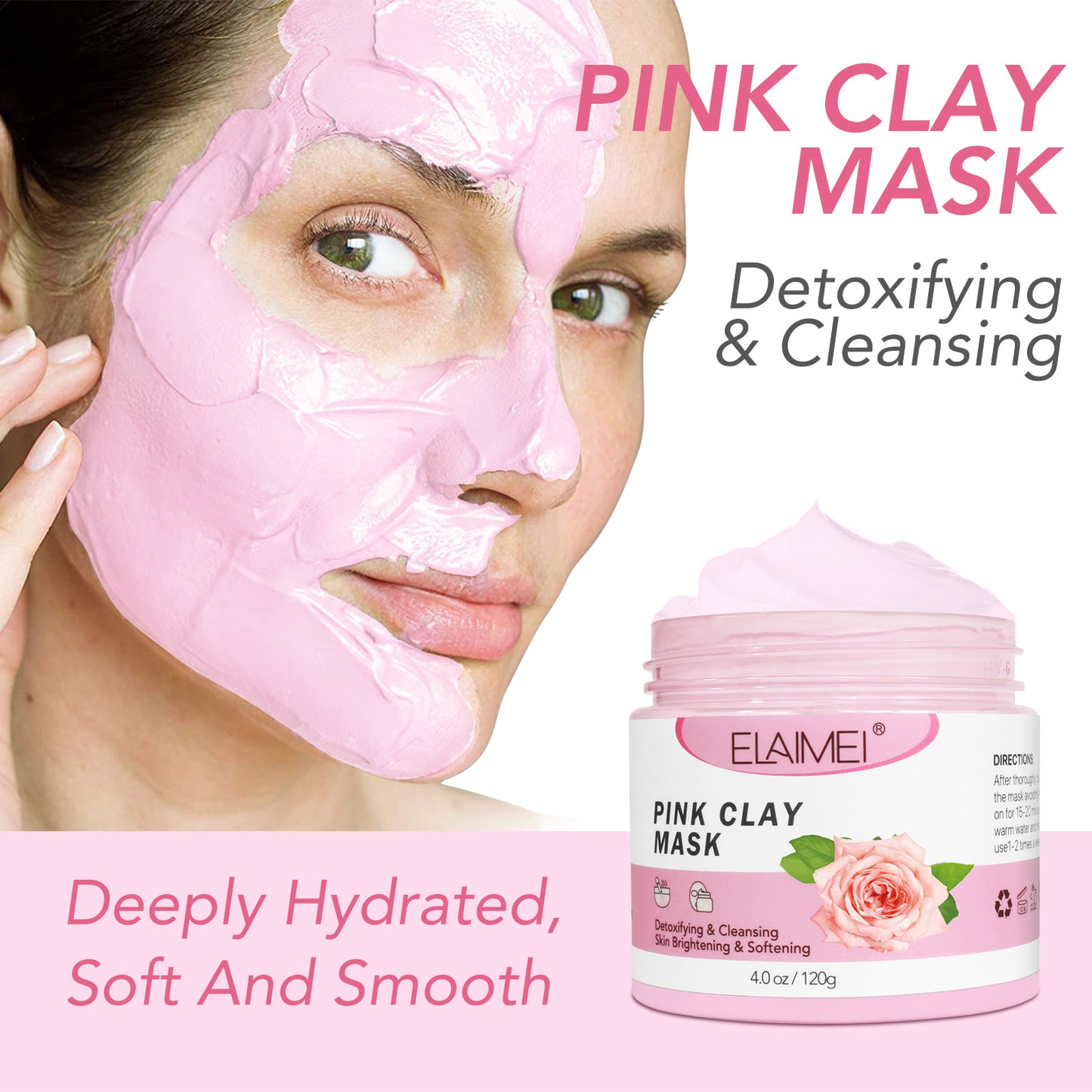 ELAIMEI - Clay Mask-Detoxifying Cleansing and Softening -Purify Pores-Control Oil