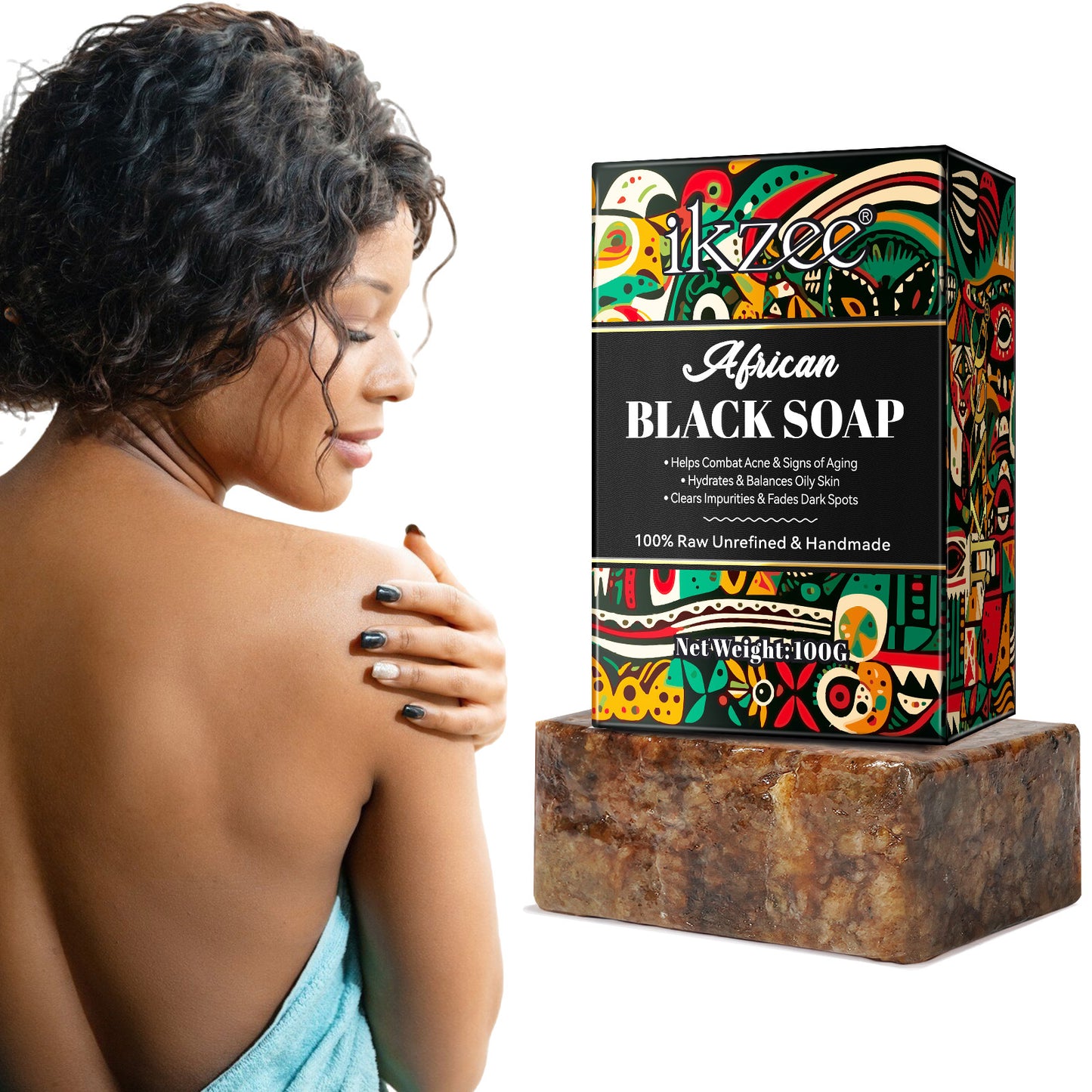 IKZEE - African Black Soap-Organic Handmade-Hydrates & Balances Oily Skin