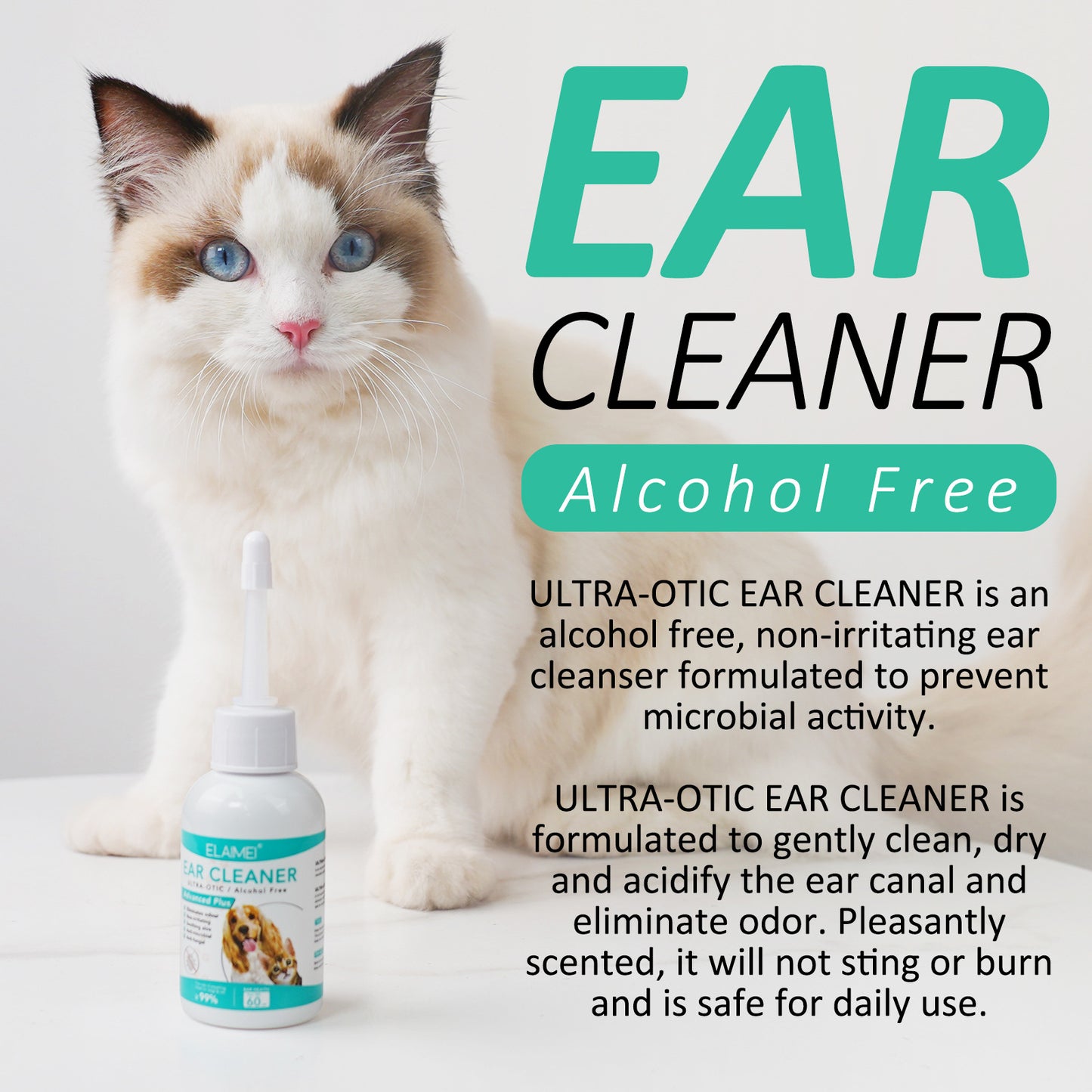 ELAIMEI - Pet Ear Cleaner- Ultra-Otic Alcohol Free -Eliminates odour