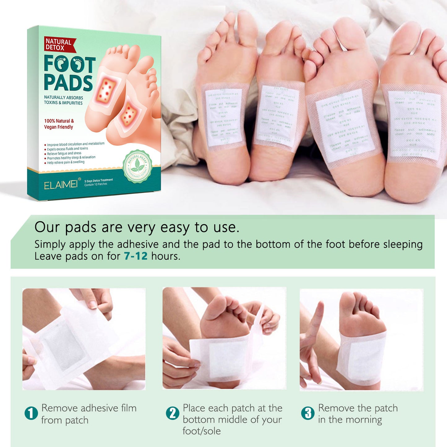 ELAIMEI - Natural Detox Foot Pads -10 patches