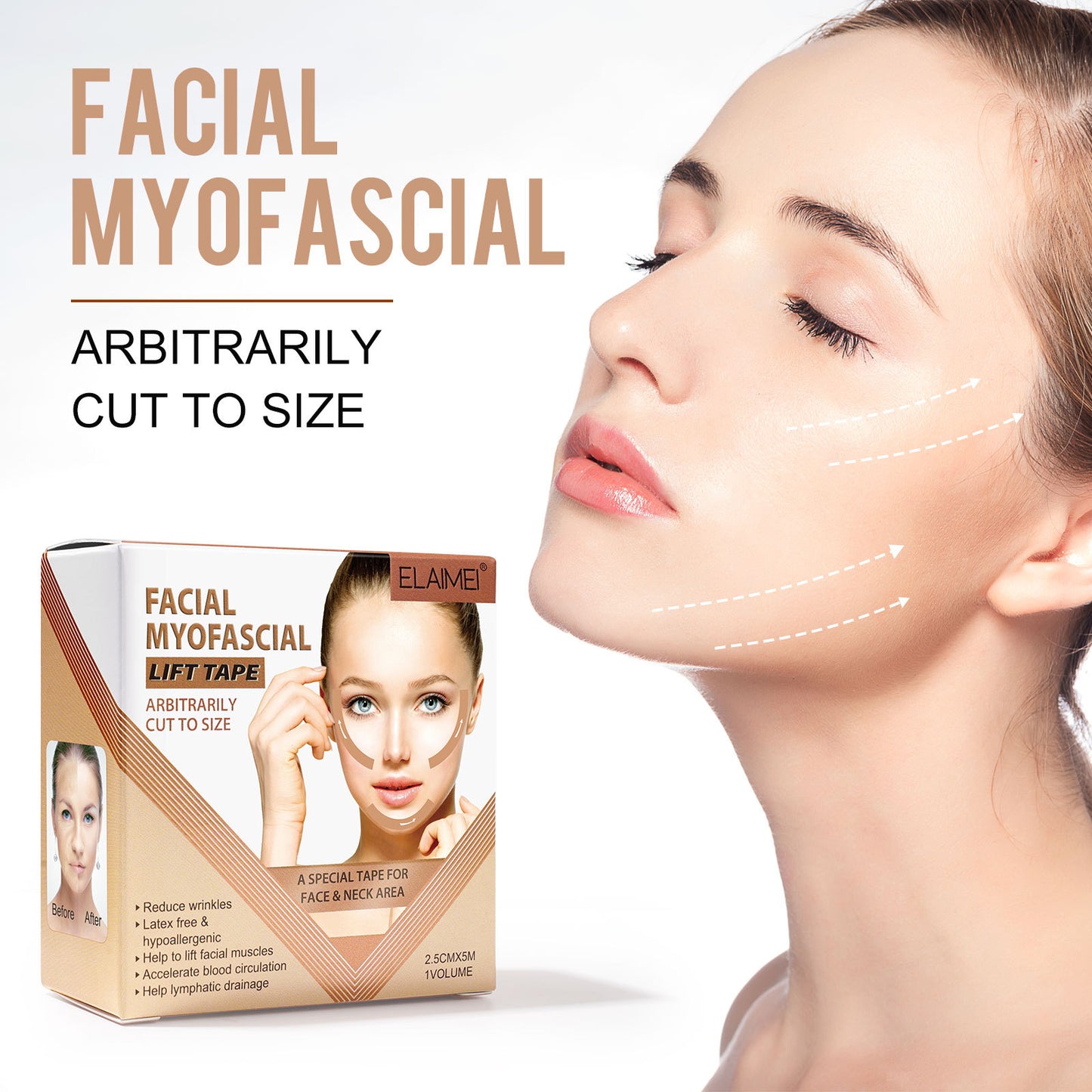 ELAIMEI - Facial Myofascial -Lift Tape-Reduce Wrinkles-Lift Facial Muscles - 2.5cmx5m