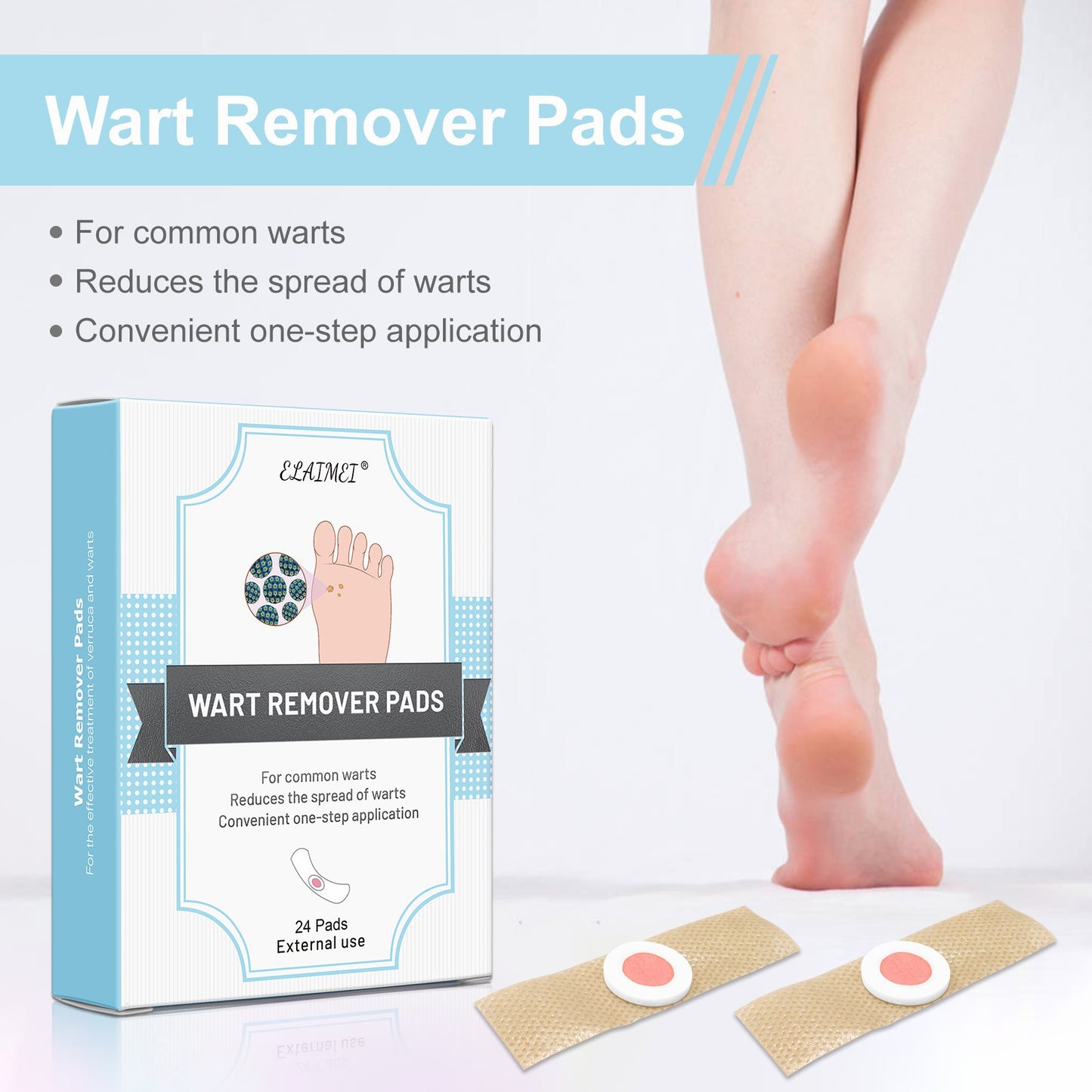 ELAIMEI - Wart Remover Pads - For Common Warts- Reduces the Spread of Warts - 24 Pads