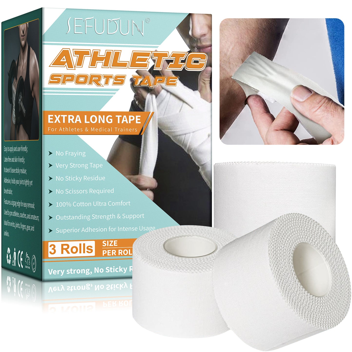 SEFUDUN - Athletic Sports Tape-Extra Long Tape -Sports Muscle Protection -3 Rolls