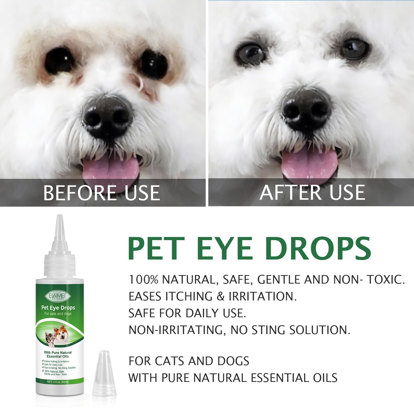 ELAIMEI - Pet Eye Drops for Cats and Dogs-With Pure Natural Essential Oils- 60ml