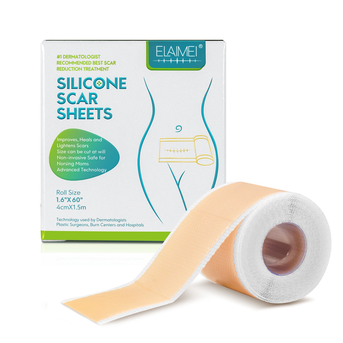 ELAIMEI- Silicone Scar Sheets -Professional Scar Removal Sheets -Roll 4cm x 1.5m