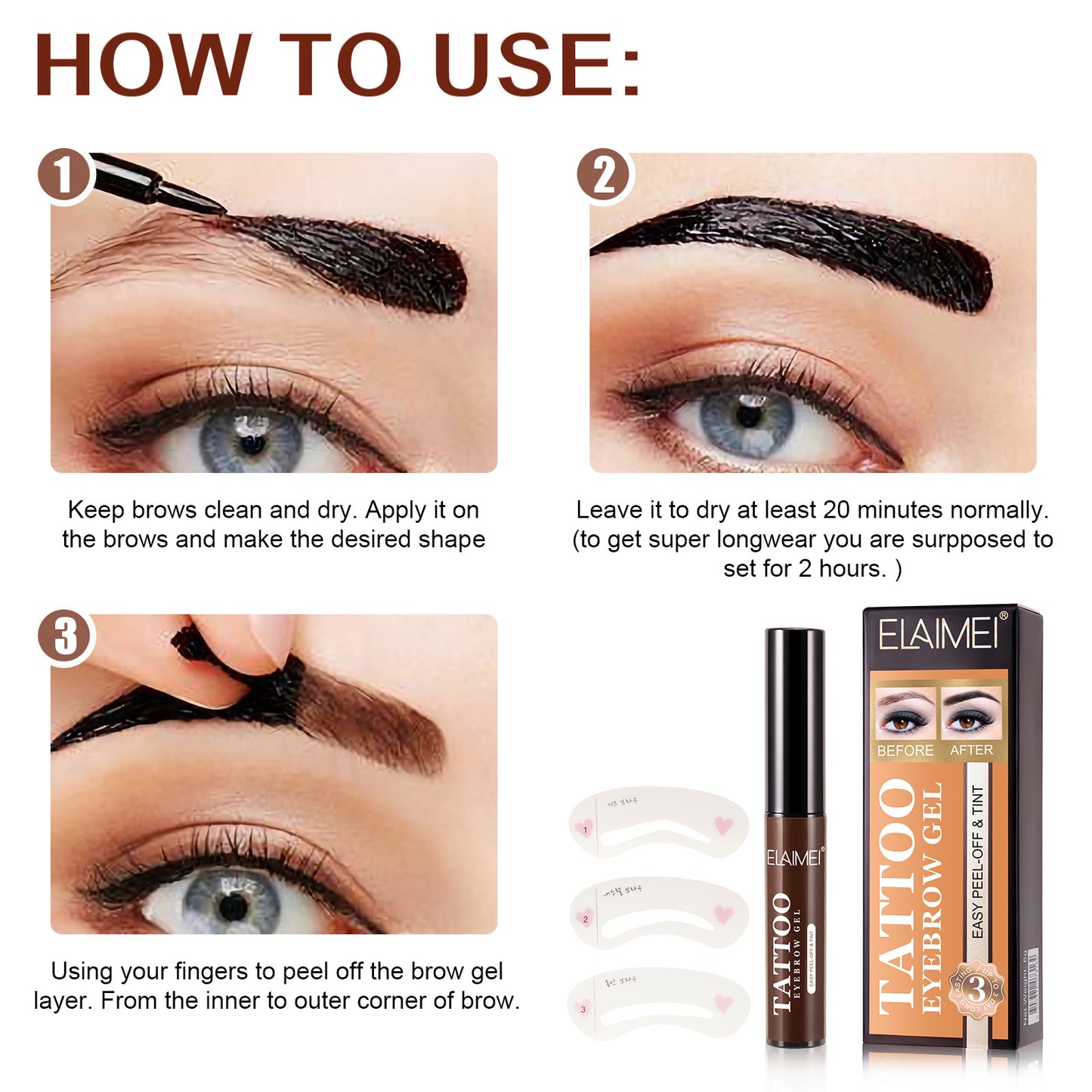 ELAIMEI - Tattoo Eyebrow Gel Easy Peel-Off and Tint