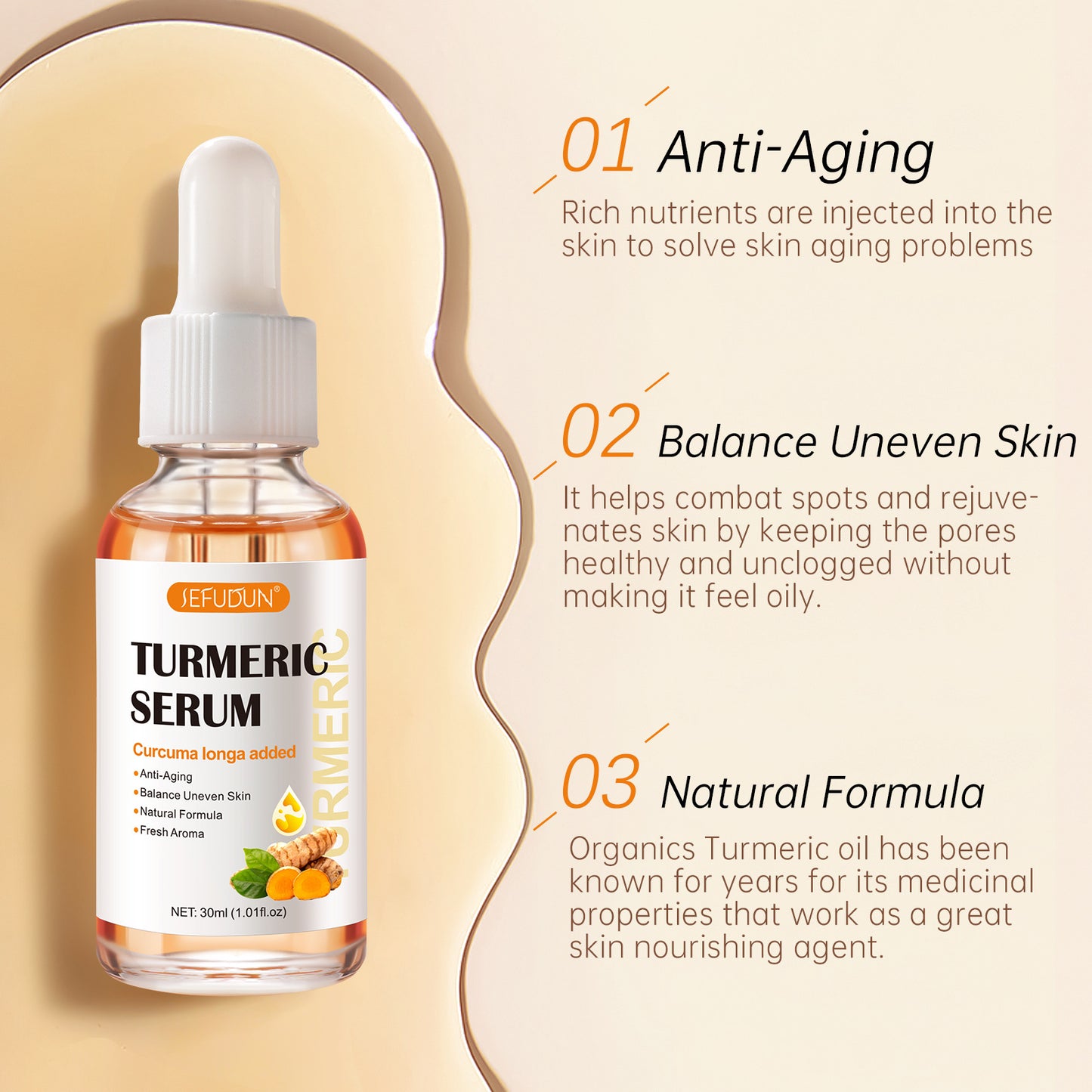 SEFUDUN - Turmeric Serum-Anti Aging-Balance uneven skin-Dark Spot Corrector-30ml