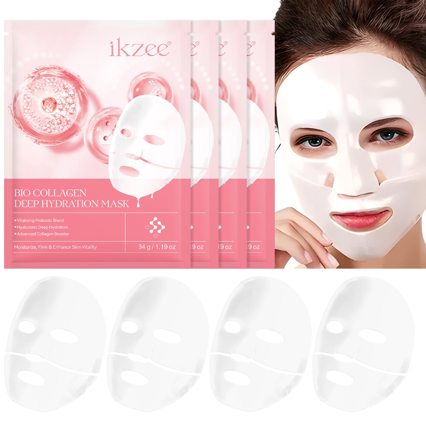 IKZEE- Collagen Hydrating Hydrogel Mask Moisturizing Lifting Firming Wrinkle 4 Piece