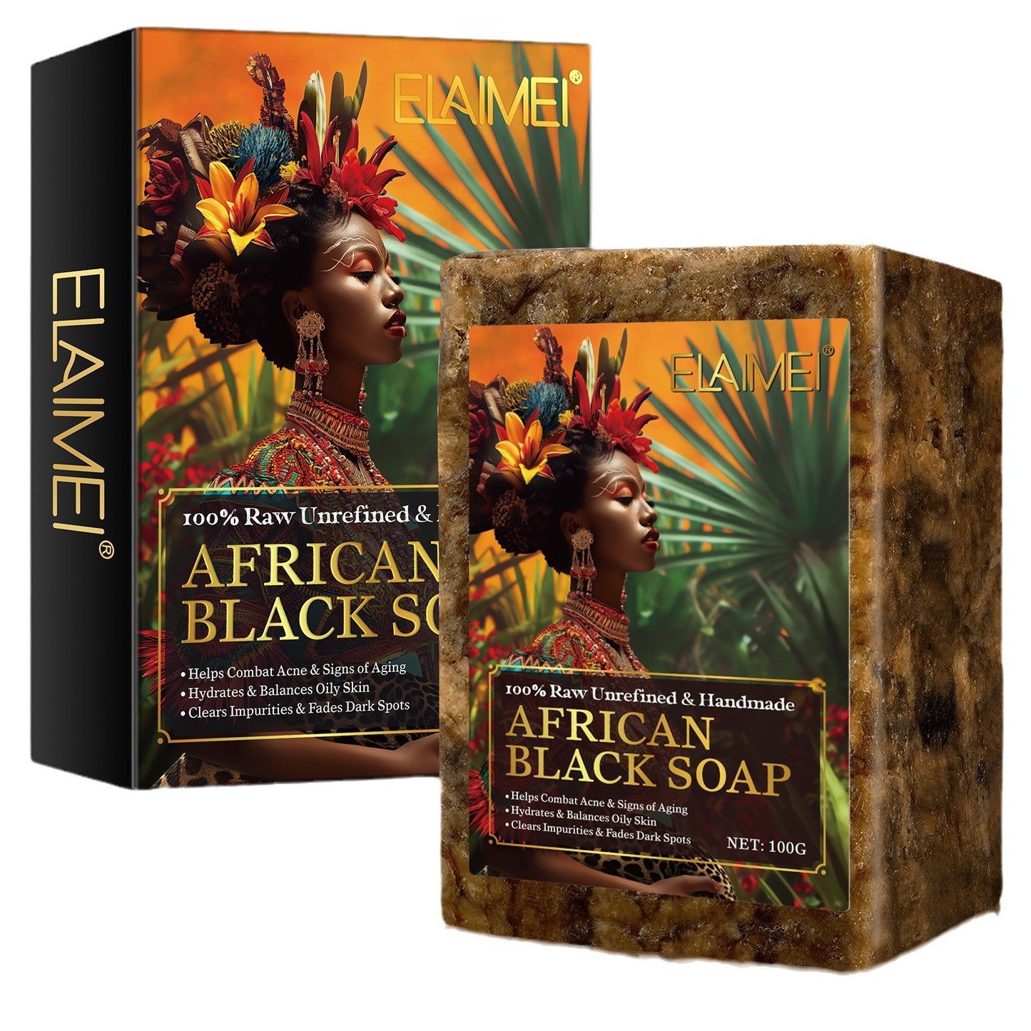 ELAIMEI - African Black Soap-Organic Handmade-Hydrates & Balances Oily Skin