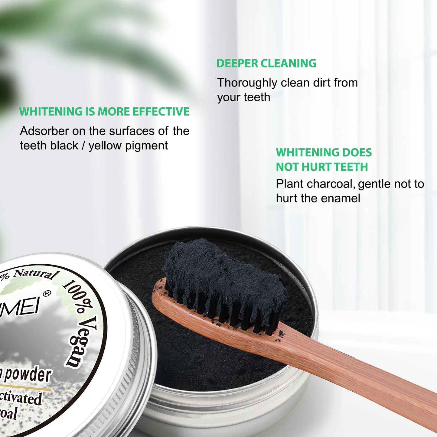 ELAIMEI - Coconut Bamboo Black Tooth Whitening Organic Activated Charcoal Powder