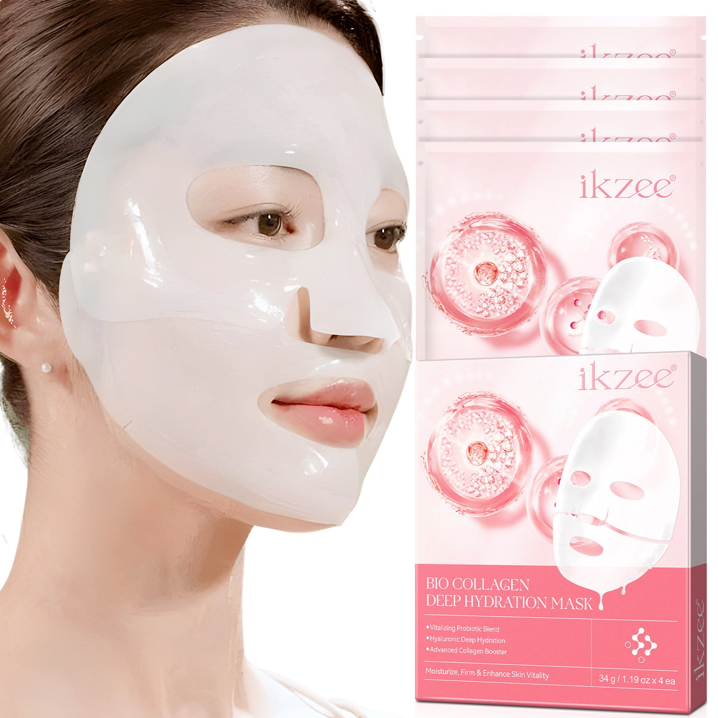 IKZEE- Collagen Hydrating Hydrogel Mask Moisturizing Lifting Firming Wrinkle 4 Piece