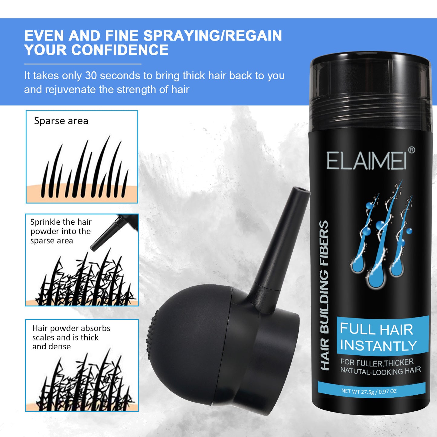 ELAIMEI - Hair Thickening Building Fibers for Thin and hair Loss -Instant Thick Hair