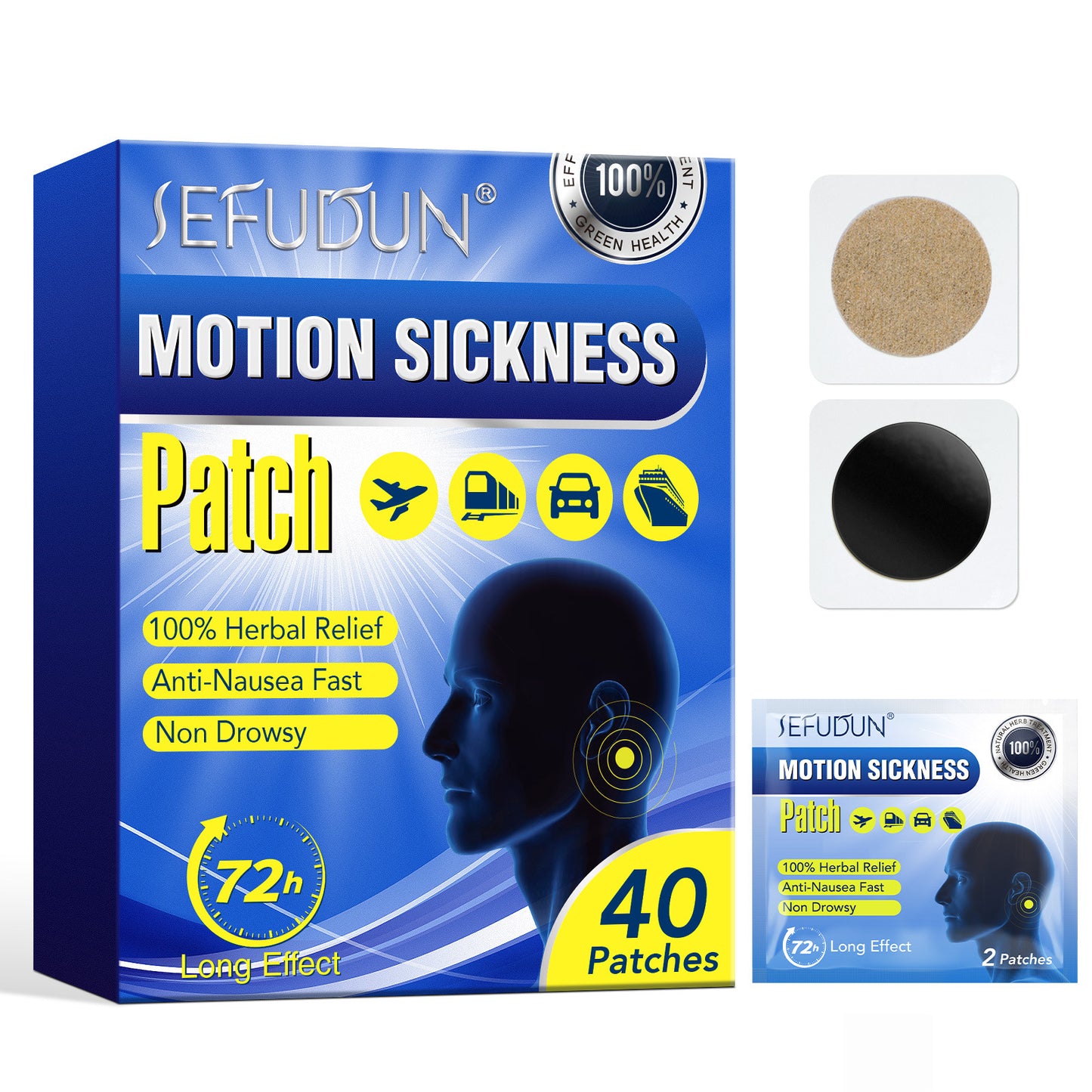 SEFUDUN-Motion Sickness Patch -Anti-Nausea Herbal Relief -40 Patches