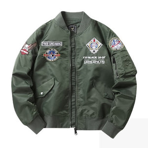 Men's New Flight Jacket - Casual Wear, Stand Collar, Embroidery Design-Green