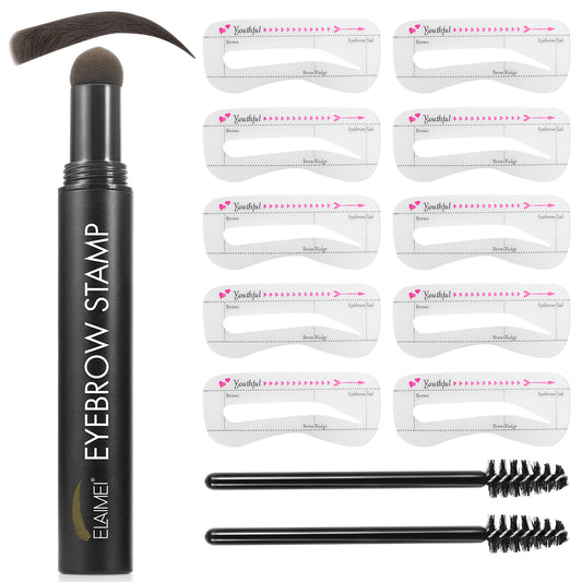 ELAIMEI - Eyebrow Stamp Stencil Kit - Waterproof -10 Piece Eyebrow Stencils - 2 Brushes